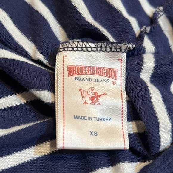 TRUE RELIGION Vintage “World Tour” Blue & Cream Stripe Long Sleeve Tee Size XS - Picture 8 of 9